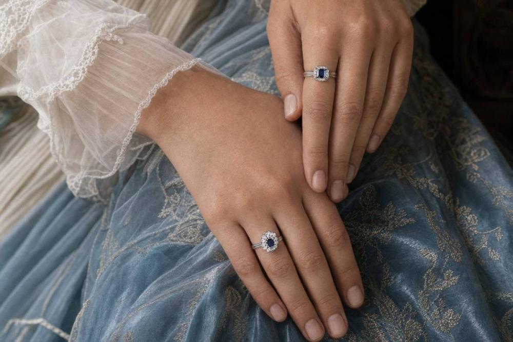 Pierścionek Bonore Crystal Poncaralez białego złota próby 585 z szafirem 0,6 ct