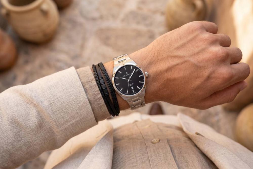 Zegarek męski DESTELL Aries Black Silver Steel Sapphire