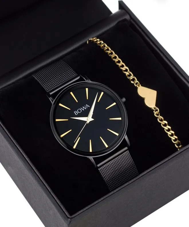 Zegarek damski BOWA Praha Black-Gold Mesh 38 Gift Set PH381-84-181M-419-02