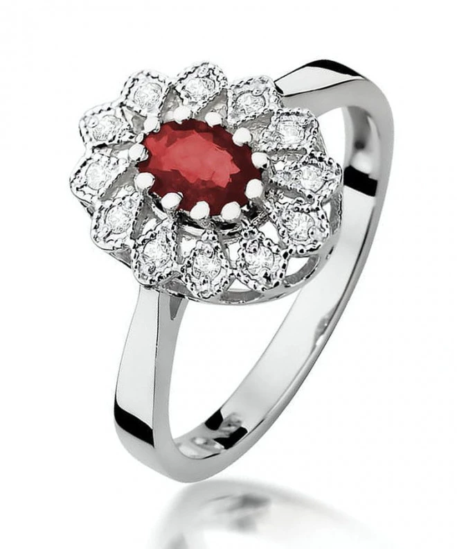 Pierścionek Bonore Blossom Lombardiaz białego złota próby 585 z rubinem 0,6 ct 122368