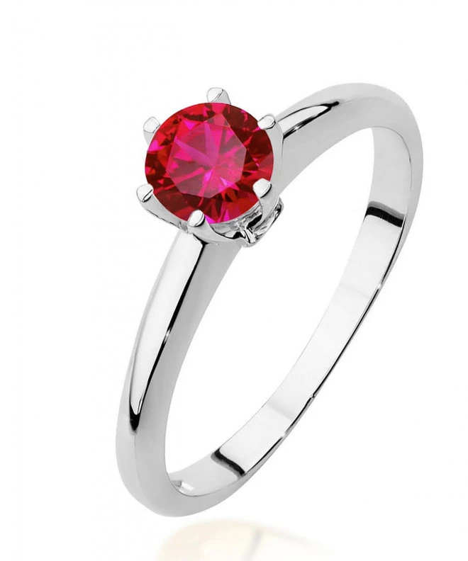 Pierścionek Bonore Simple Carbonatez białego złota próby 585 z rubinem 0,6 ct 122382