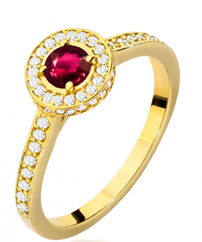 Pierścionek Bonore Crystal Luseveraze złota próby 585 z rubinem 0,35 ct 96458