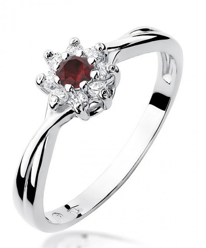 Pierścionek Bonore Blossom Montjovetz białego złota próby 585 z rubinem 0,15 ct 121348