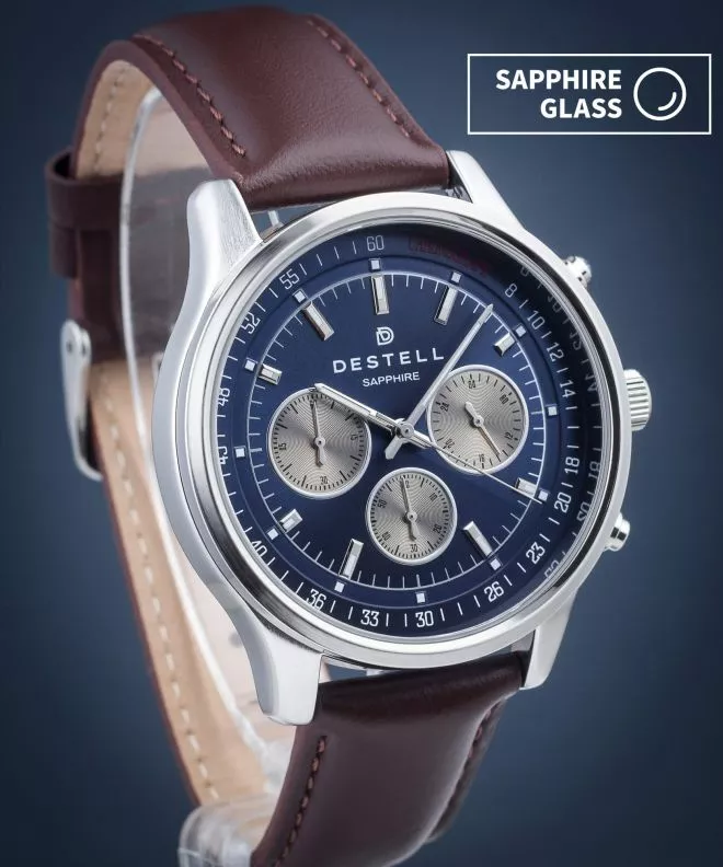 Zegarek męski DESTELL Circinus Blue Silver Brown Leather Chronograph Sapphire CR415-35-209L