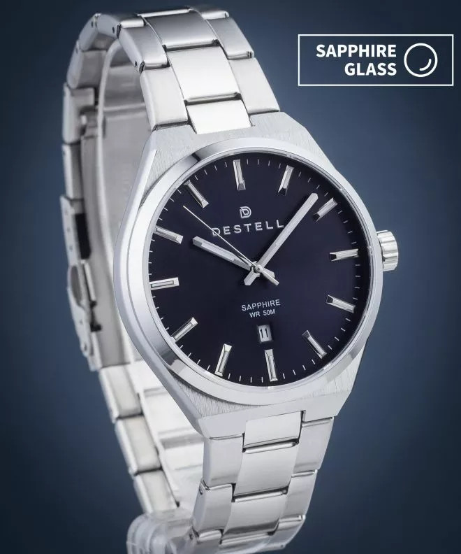 Zegarek męski DESTELL Aries Navy Blue Silver Steel Sapphire AR405-35-205S