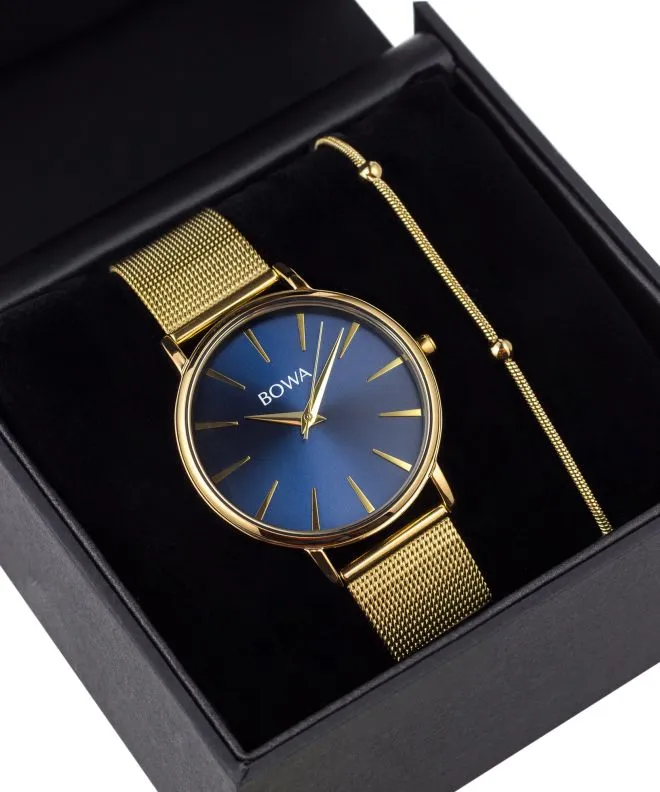 Zegarek damski BOWA Praha Navy Blue-Gold Mesh 38 Gift Set PH384-34-184M-419-04