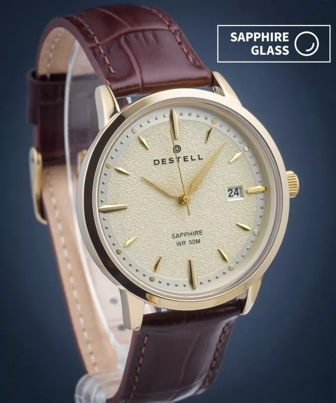 Zegarek męski DESTELL Pictor Gold Brown Leather Sapphire PT404-44-209L