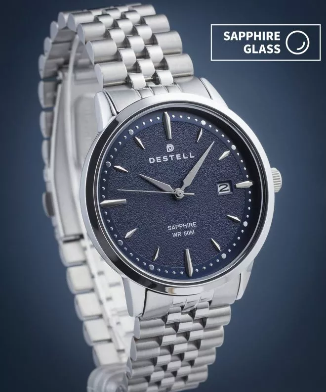 Zegarek męski DESTELL Pictor Blue Silver Steel Sapphire PT405-35-205J