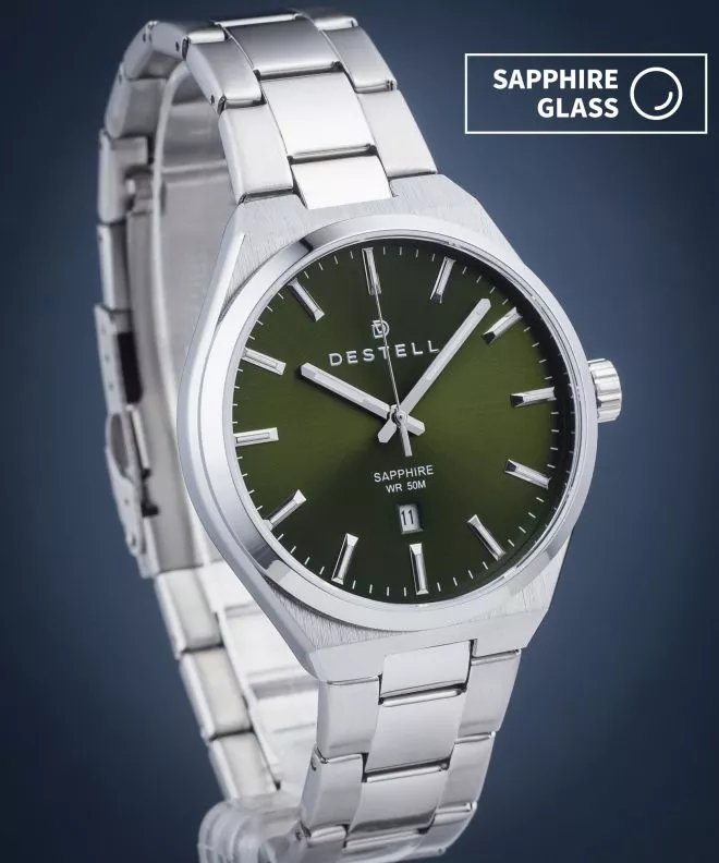 Zegarek męski DESTELL Aries Green Silver Steel Sapphire AR405-05-205S