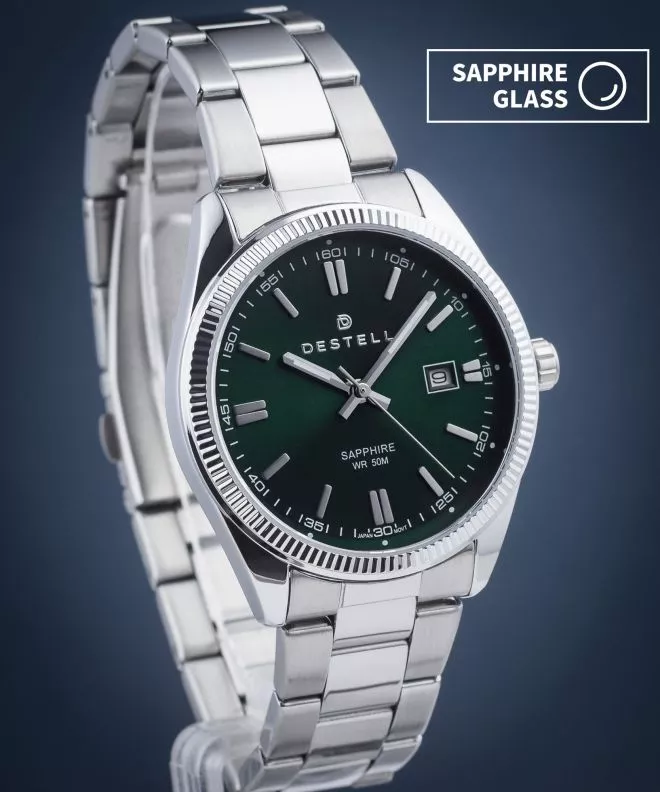 Zegarek męski DESTELL Loup Green Silver Steel Sapphire LU3855-05-205S