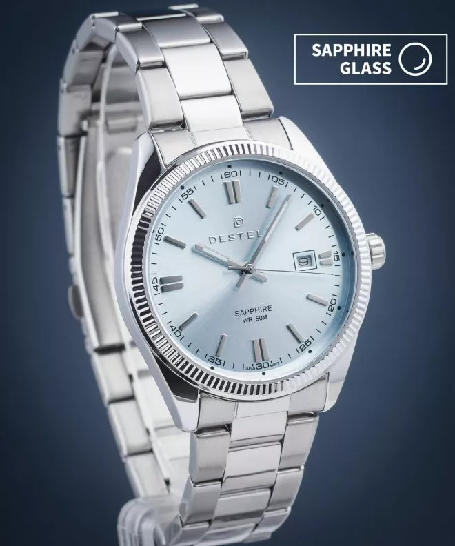 Zegarek męski DESTELL Loup Ice Blue Silver Steel Sapphire LU3855-95-205S