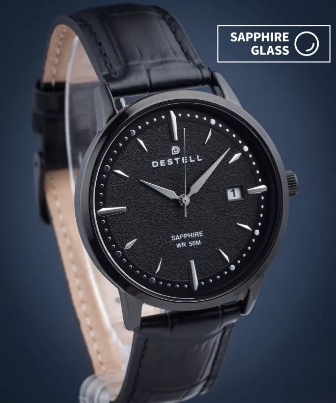 Zegarek męski DESTELL Pictor Full Black Leather Sapphire PT401-12-201L