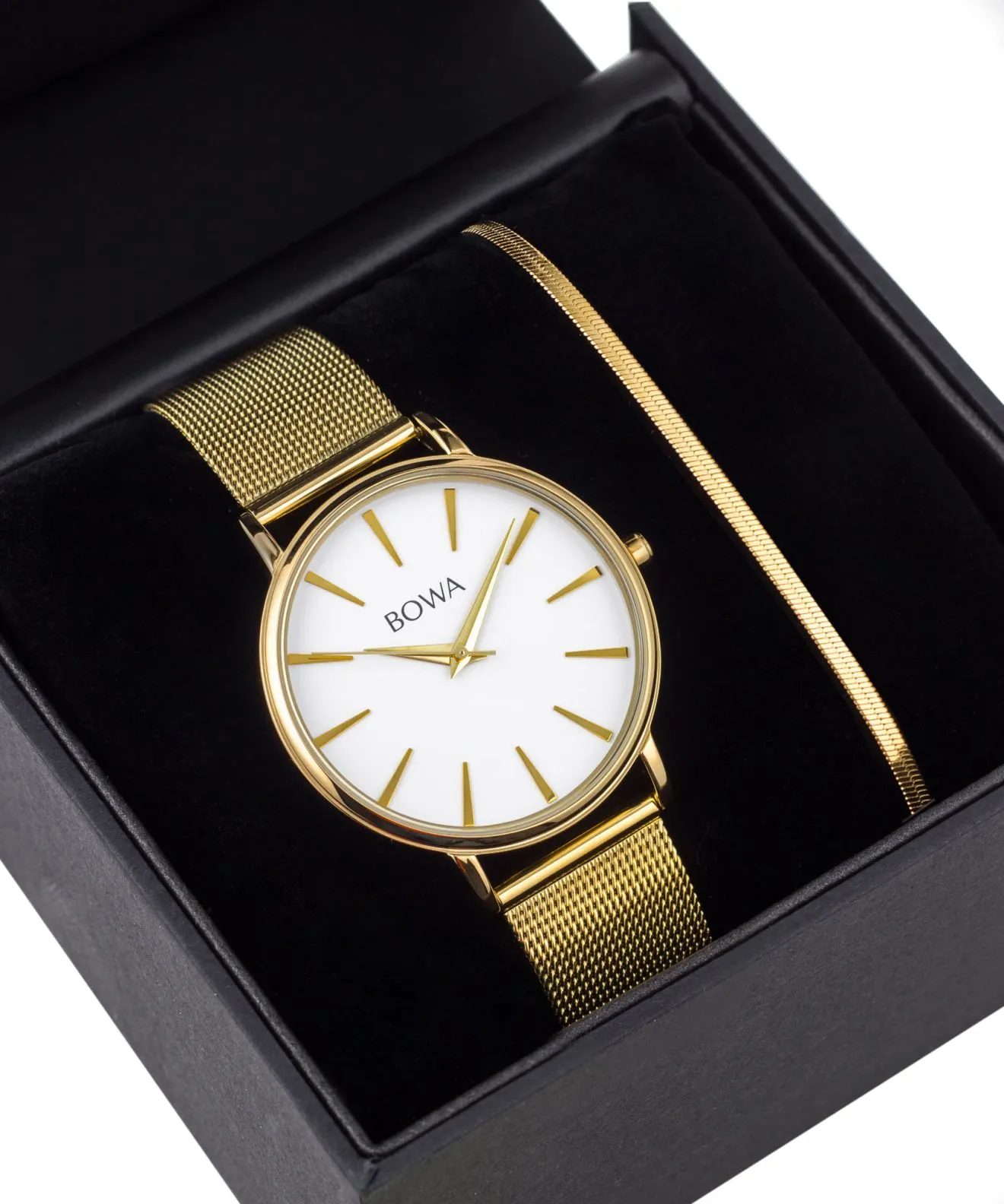 Zegarek damski BOWA Praha White-Gold Mesh 38 Gift Set PH384-24-184M-419-03