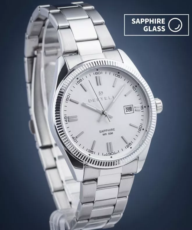 Zegarek męski DESTELL Loup White Silver Steel Sapphire LU3855-25-205S