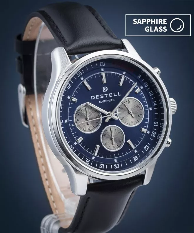 Zegarek męski DESTELL Circinus Blue Silver Black Leather Chronograph Sapphire CR415-35-201L
