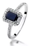 Pierścionek Bonore Crystal Poncaralez białego złota próby 585 z szafirem 0,6 ct