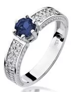 Pierścionek Bonore Crystal Calcinatez białego złota próby 585 z szafirem 0,5 ct