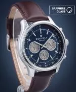 Zegarek męski DESTELL Circinus Navy Blue Silver Brown Leather Chronograph Sapphire