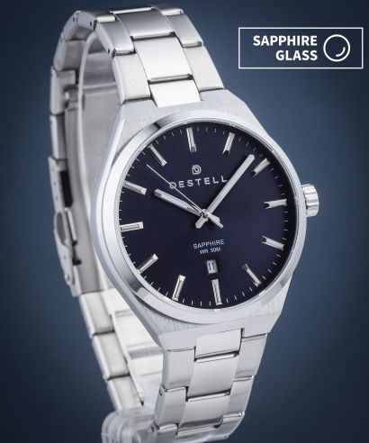 Zegarek męski DESTELL Aries Navy Blue Silver Steel Sapphire