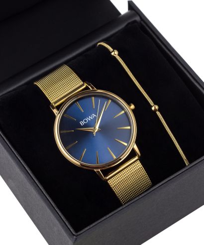Zegarek damski BOWA Praha Navy Blue-Gold Mesh 38 Gift Set
