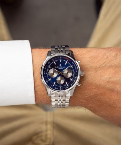 Zegarek męski DESTELL Circinus Blue Silver Steel Chronograph Sapphire Gift Set