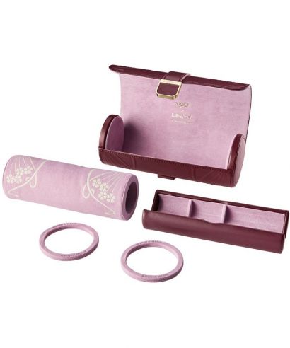 Etui podróżne Wolf x Liberty Ianthe Burgundy Triple na 3 zegarki z kapsułą na biżuterię