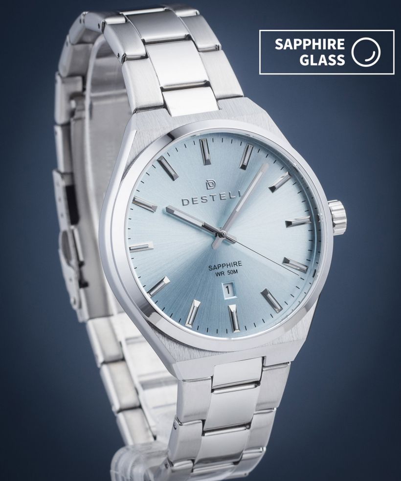 Zegarek męski DESTELL Aries Ice Blue Silver Steel Sapphire