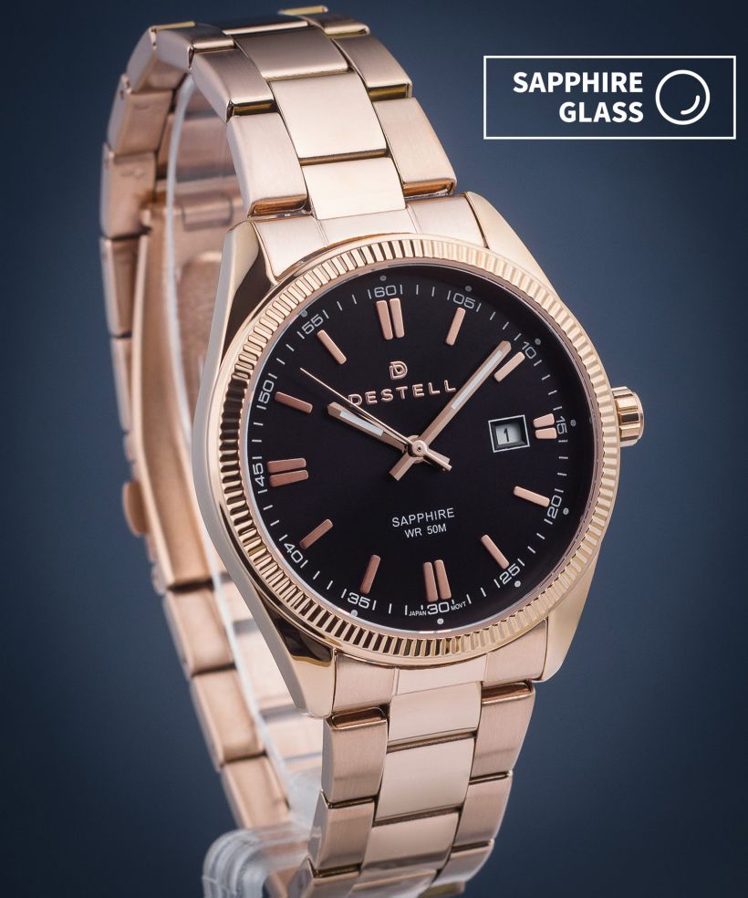 Zegarek męski DESTELL Loup Black Rose Gold Steel Sapphire