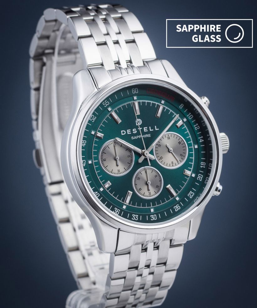Zegarek męski DESTELL Circinus Green Silver Steel Chronograph Sapphire
