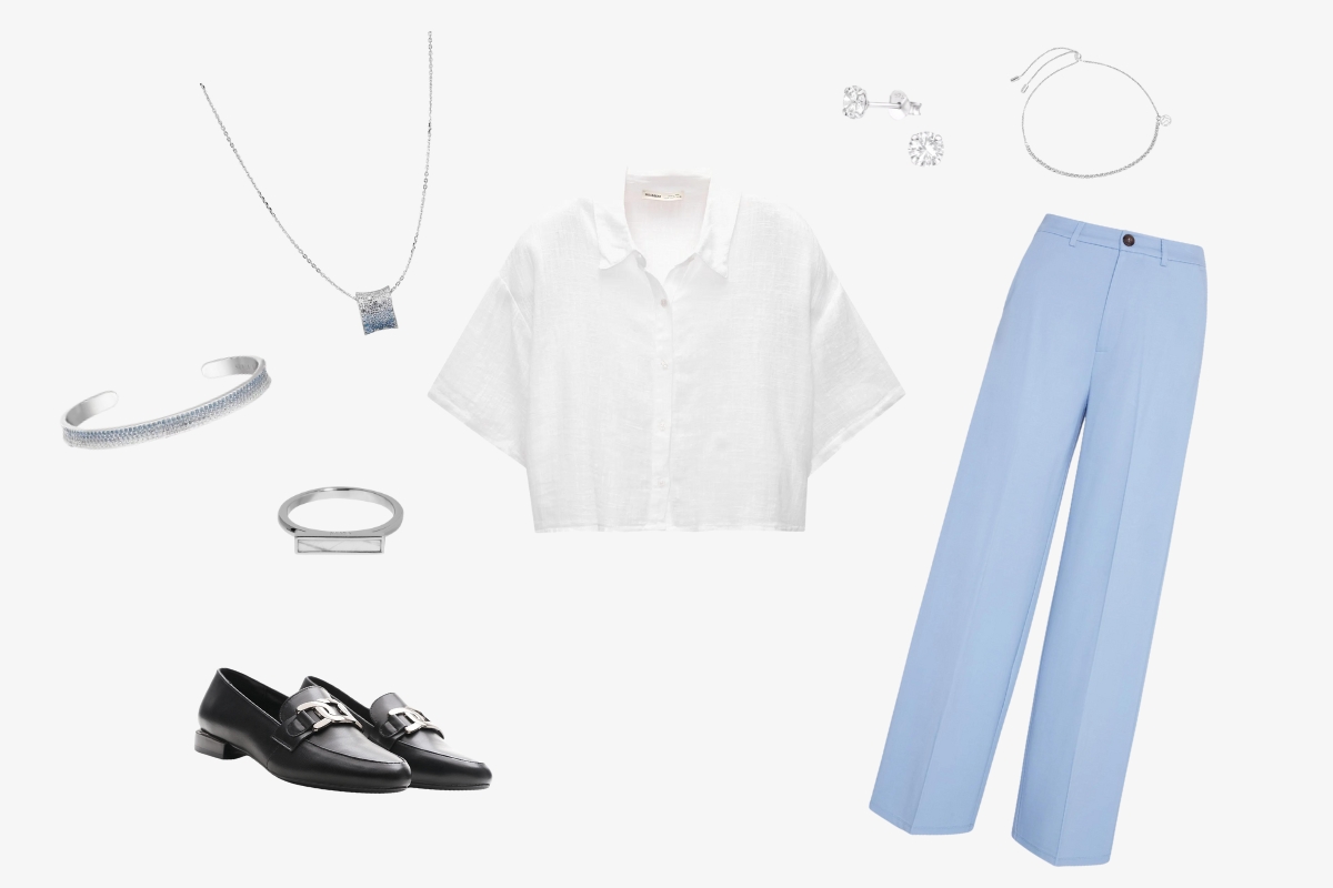 Lookbook: biała koszula lniana i srebrne dodatki