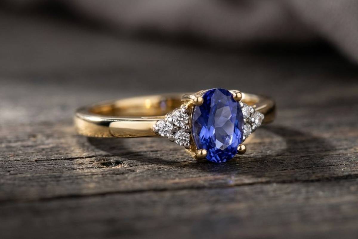 Pierścionek Bonore ze Złota próby 585 z tanzanitem 0,7 ct