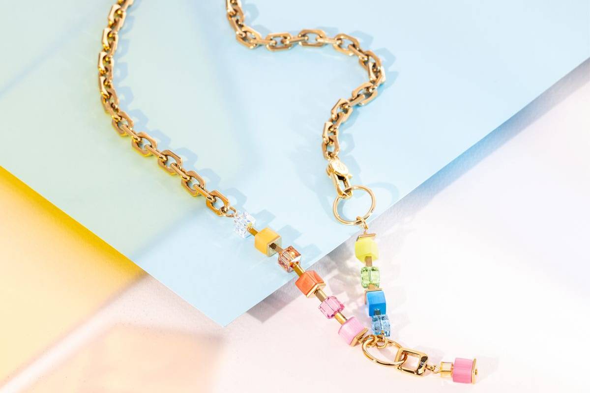 Naszyjnik Coeur de Lion Cube Fushion Charm Gold Rainbow